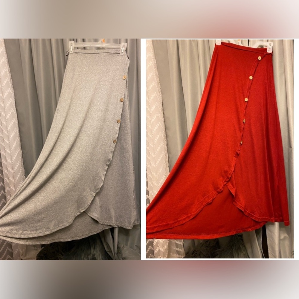 2 LoveU.Dear Red-grey Tie wrap maxi high low Skirt S NWOT trending boho